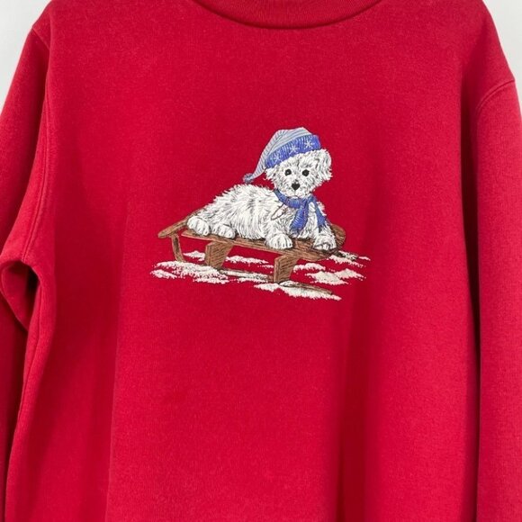Vintage Penmans Red Crewneck Pullover red snowy Dog embroidered sweatshirt - Picture 5 of 15